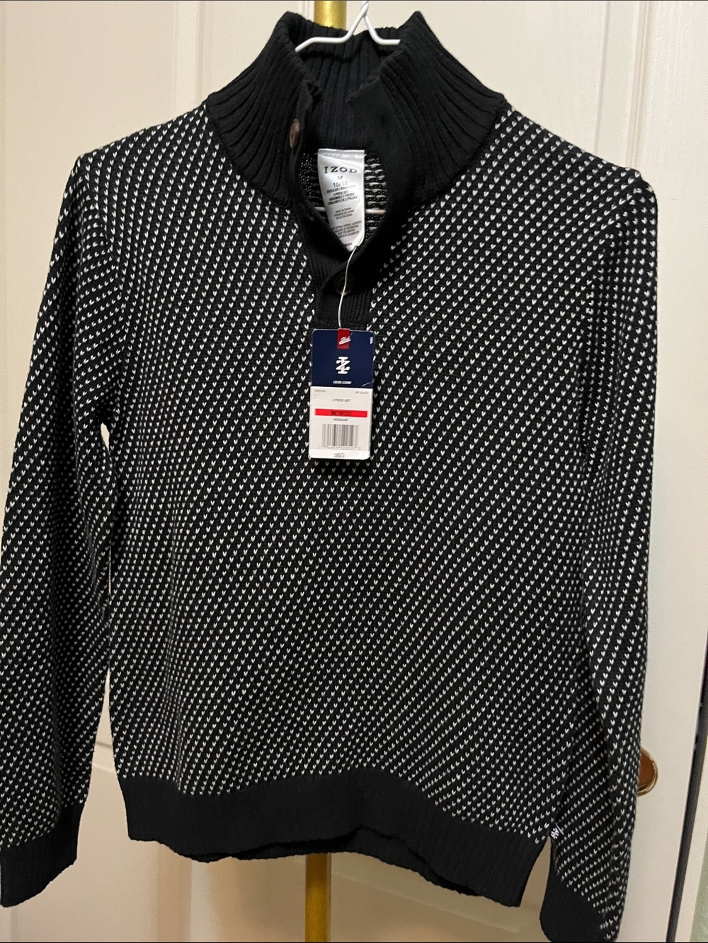 NWT Izod Black and White Patterned Quarter-Zip Pullover Sz 10-12